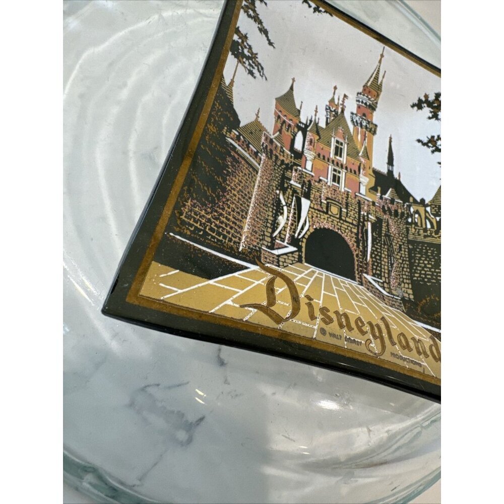 Vintage Walt Disney Disneyland Castle Trinket Jewelry Tray Glass Dish Houze Art - Picture 2 of 8